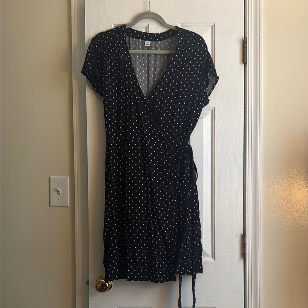 Old Navy Black Polka Dot Wrap Dress
